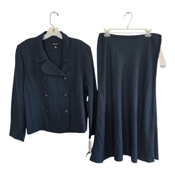 $68 VTG Leslie Fay 2Piece Skirt Suit 16 Double Breasted Long Sleeve Button Up - Picture 1 of 14
